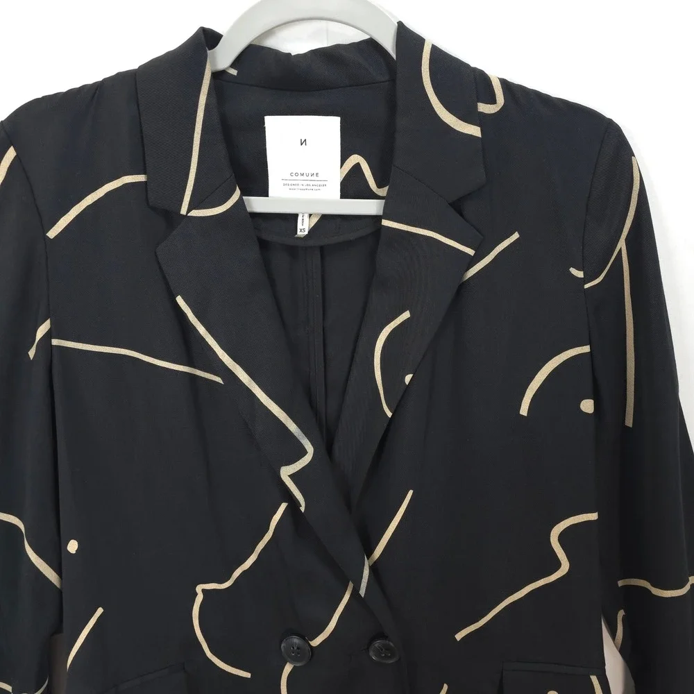 City Chic Abstract Blazer Lightweight Tencel Black Minimalist Art Jacket XS
